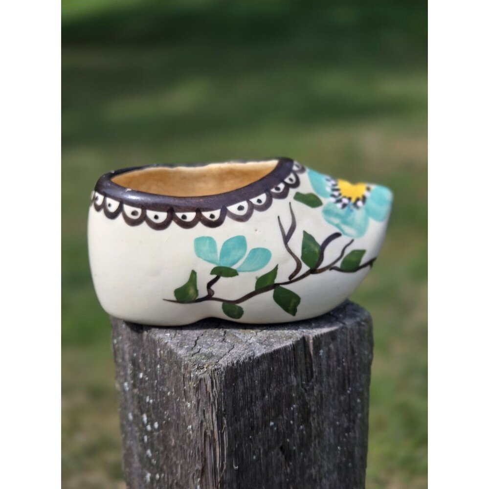 Vintage Hand Painted Dutch Clog Planter Ceramic Shoe Planter with Floral Design, - Picture 4 of 10